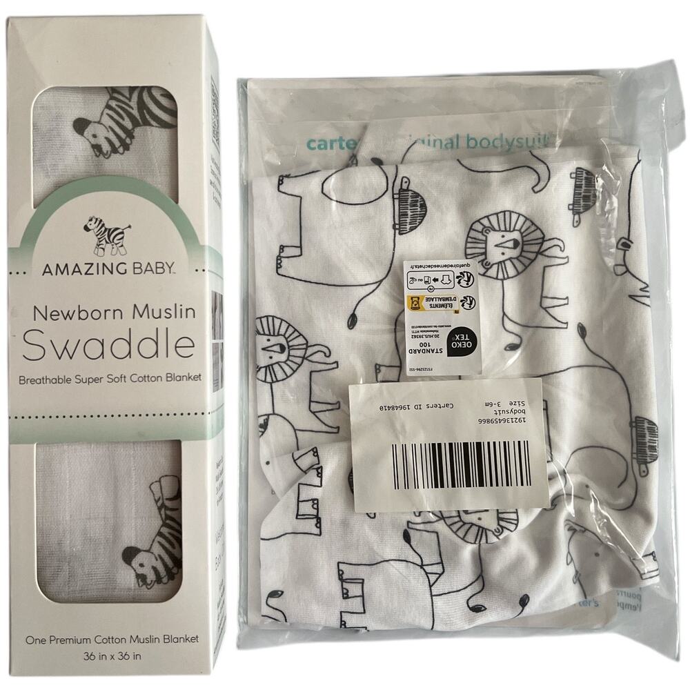 Lot 2 Carter's Body Suit 3-6 months /Amazing Baby Muslin Swaddle